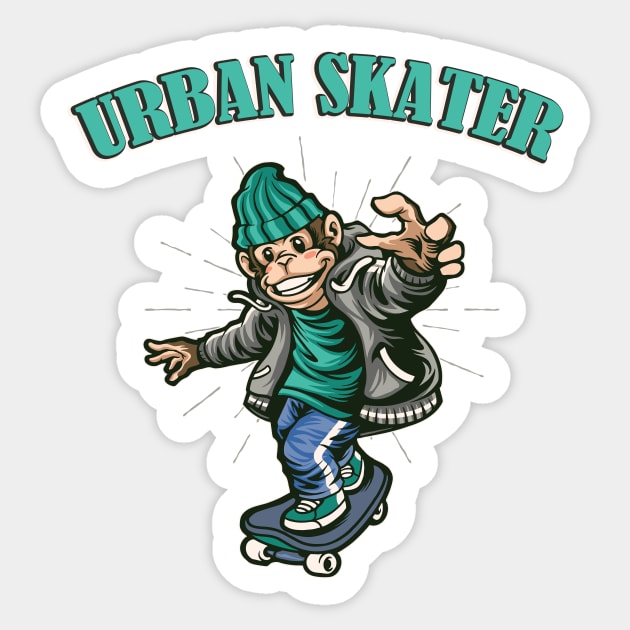 Urban Skater Monkey Kids Gift Sticker by Foxxy Merch